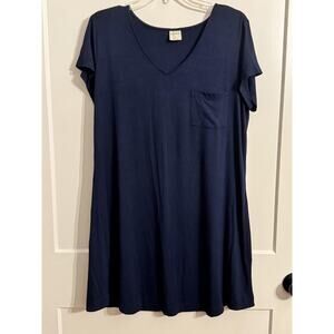 Soma Sleepshirt Sz L Blue V Neck Short Sleeve Pocket Chemise Nightgown Soft